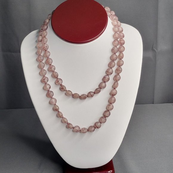 Womens Purple Swirl Glass Beads Single Strand Handmade Necklace 32 in - Picture 2 of 6